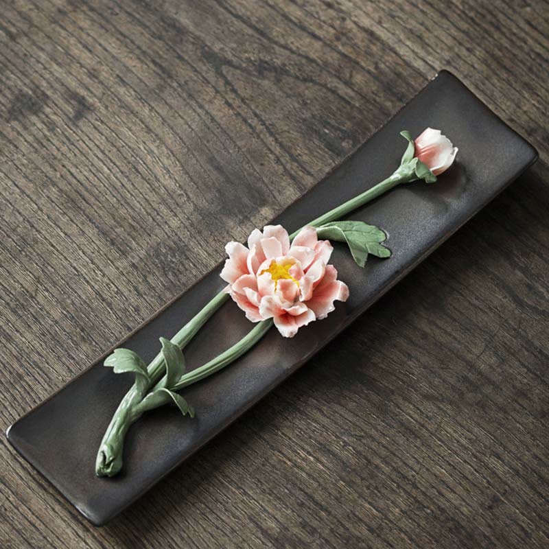 Buddha Stones Lotus Peony Rose Flower Ceramic Spiritual Incense Burner - Pink Peony - image 1