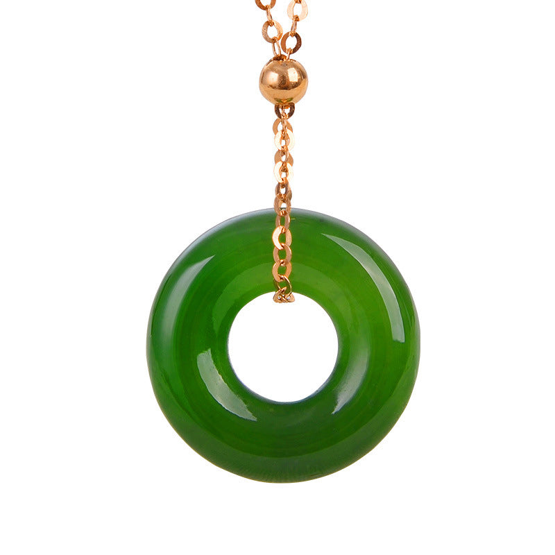 Round Cyan Jade Healing 14K Gold Necklace Pendant - Cyan Jade (Success ♥ Healing) - image 0