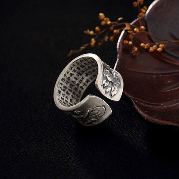 Buddha Stones 999 Sterling Silver Luck Koi Fish Lotus Heart Sutra Wealth Ring - image 18