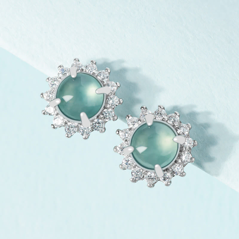 Buddha Stones 925 Sterling Silver Round Jade Luck Abundance Stud Earrings - image 1