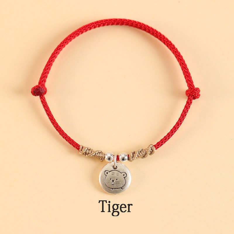 Buddha Stones Handmade 999 Sterling Silver Year of the Dragon Cute Chinese Zodiac Luck Braided Bracelet - Red Rope - Tiger(Wrist Circumference 14-17cm) - image 15