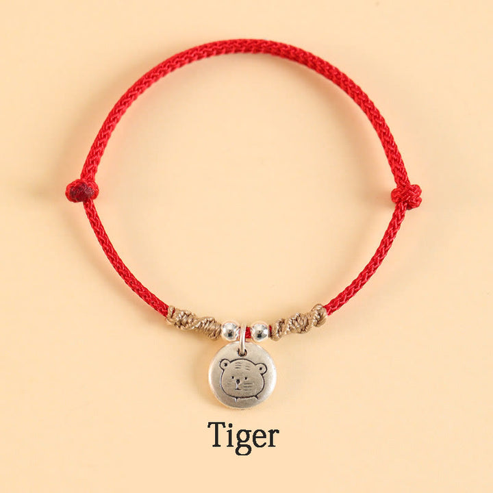 Buddha Stones Handmade 999 Sterling Silver Year of the Dragon Cute Chinese Zodiac Luck Braided Bracelet - Red Rope - Tiger(Wrist Circumference 14-17cm) - image 15