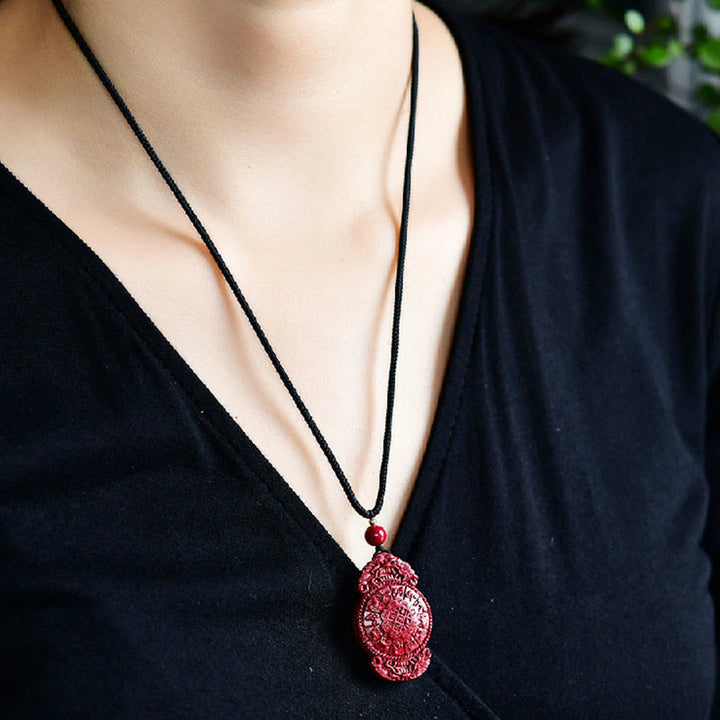 Buddha Stones Laughing Buddha Yin Yang Chinese Zodiac Gourd Natural Cinnabar Blessing Necklace Pendant - image 20