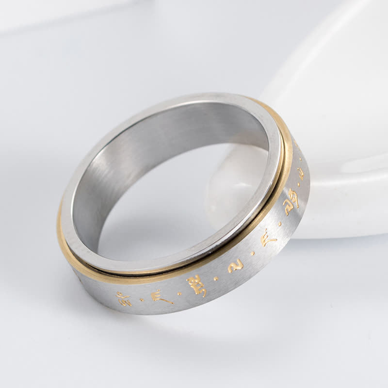 Buddha Stones Mantra Titanium Steel Balance Rotatable Ring - image 6