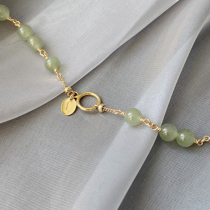 Buddha Stones 14k Gold Plated Hetian Jade Beaded Prosperity Chain Bracelet - image 2