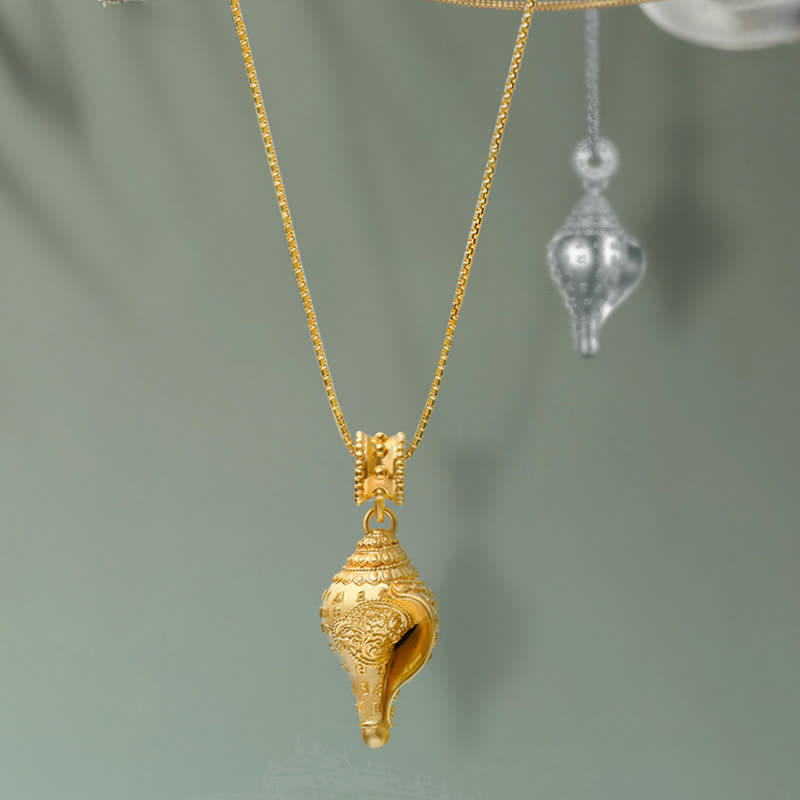Buddha Stones 999 Sterling Silver Shankha Conch Shell Seashell Lucky Necklace Pendant - image 1