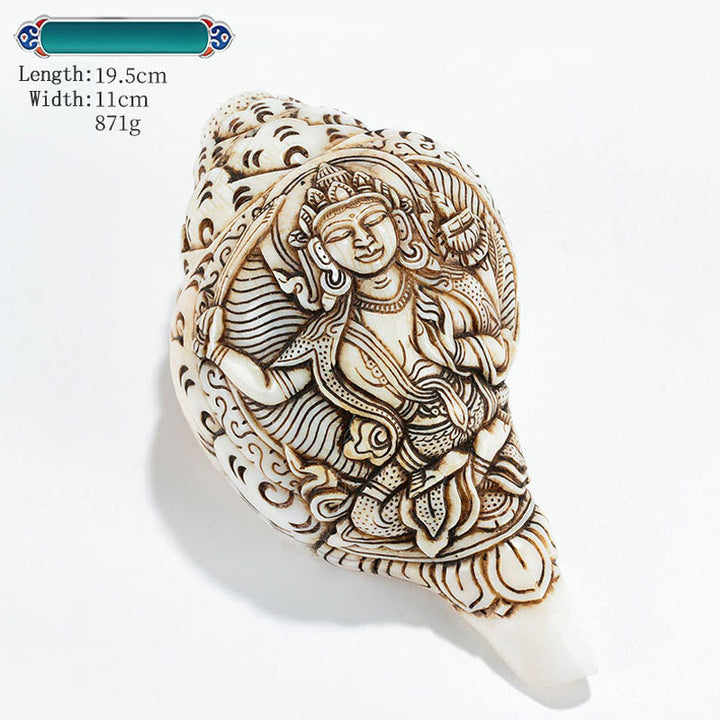 Tibetan Handmade Engraved Shankha Buddha Avalokitesvara Conch Shell Wealth Decoration - Manjushri 15.9*11cm - image 30