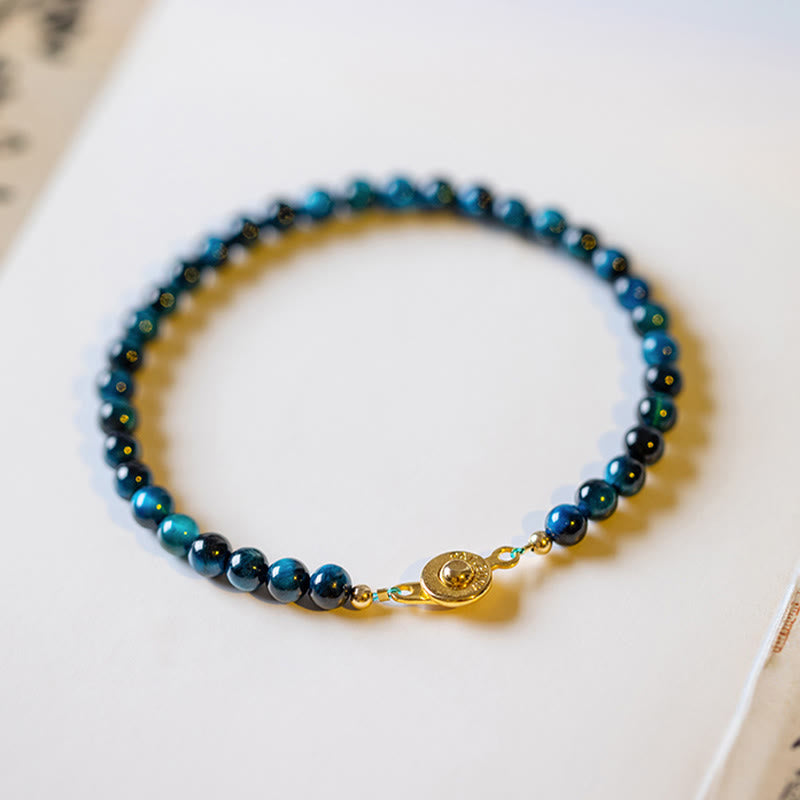 Buddha Stones Natural Blue Tiger Eye Stone Protection Chain Bracelet - image 9