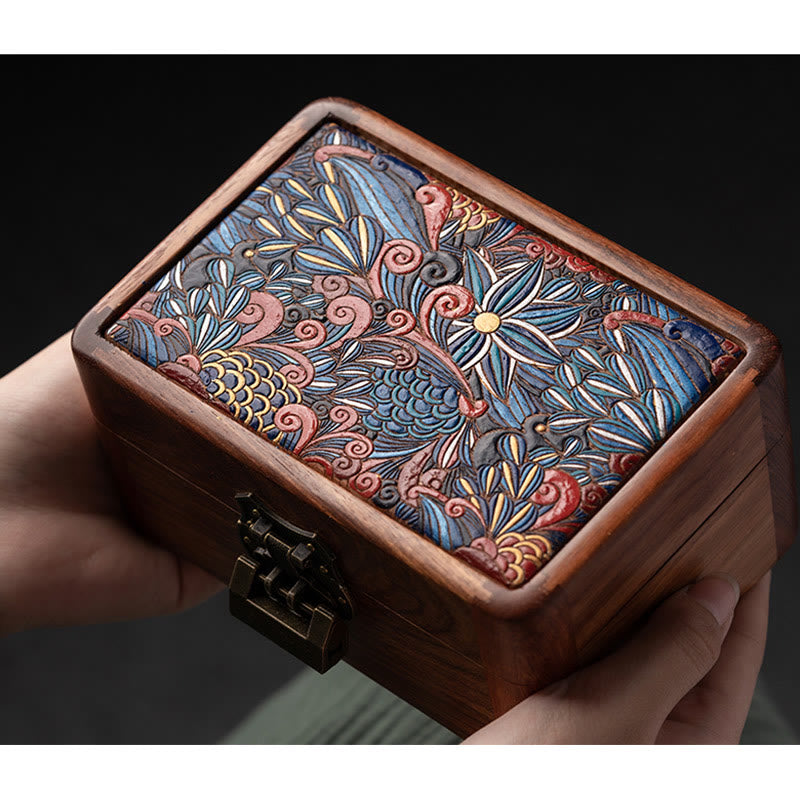 Retro Handmade Floral Pattern Rosewood Jewelry Storage Box Lockable Wooden Gift Organizer Box - image 16