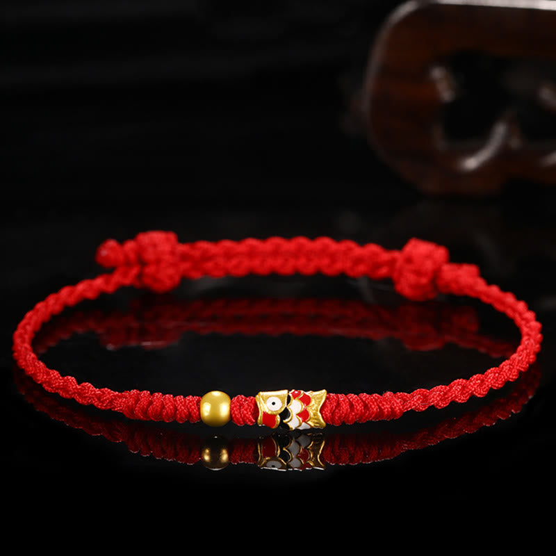 Buddha Stones 999 Gold Luck Koi Fish Handcrafted Braided String Bracelet - image 4