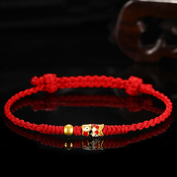 Buddha Stones 999 Gold Luck Koi Fish Handcrafted Braided String Bracelet - image 4