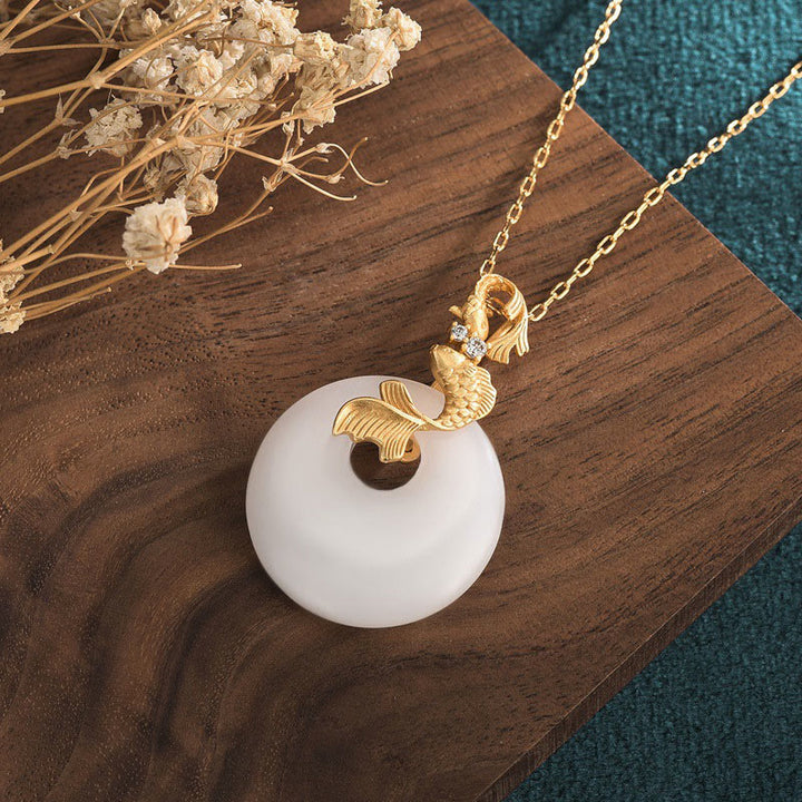 Buddha Stones White Jade Koi Fish Wealth Prosperity Necklace Pendant - image 2