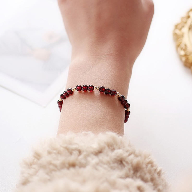 Buddha Stones 14K Gold Natural Garnet Calm Bracelet - image 6