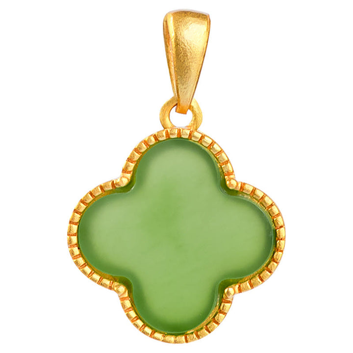 Buddha Stones 925 Sterling Silver Natural Hetian Jade Luck Four Leaf Clover Necklace Pendant - image 8