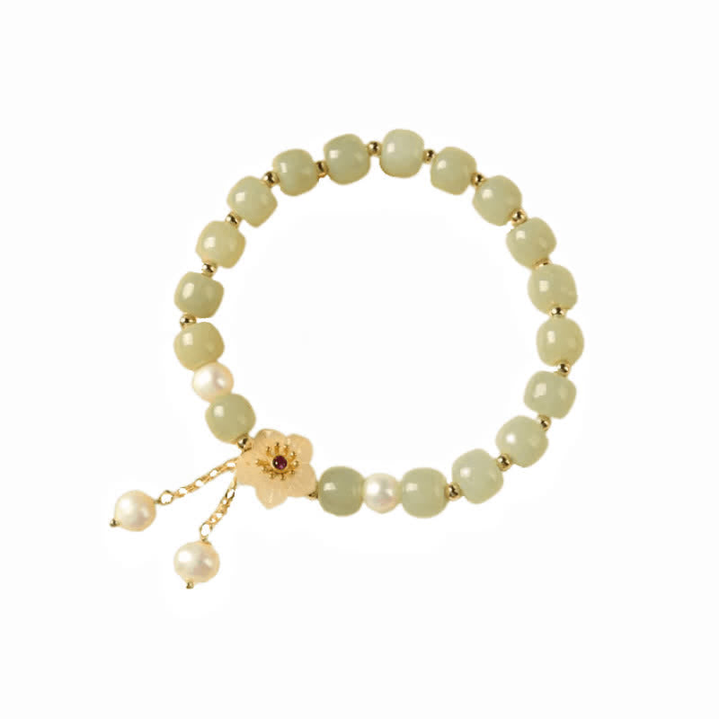 Buddha Stones Hetian Jade Flower Pearl Happiness Abundance Bracelet - image 7