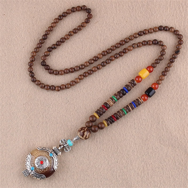 Buddha Stones Tibetan Wenge Wood Bodhi Seed Agate Elephant Protection Necklace Pendant - Wenge Wood&Tibetan Ornaments - image 11