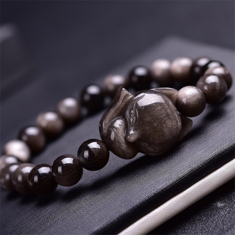Buddha Stones Natural Silver Sheen Obsidian Fox Protection Bracelet - image 1