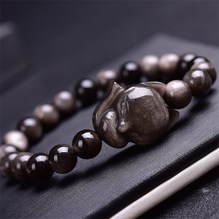 Buddha Stones Natural Silver Sheen Obsidian Fox Protection Bracelet - image 1