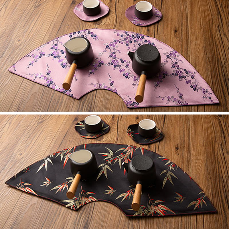 Buddha Stones Vintage Sea Wave Bamboo Plum Blossom Embroidered Cup Mat Pad Tea Cup Coaster Kung Fu Tea Mat - image 31