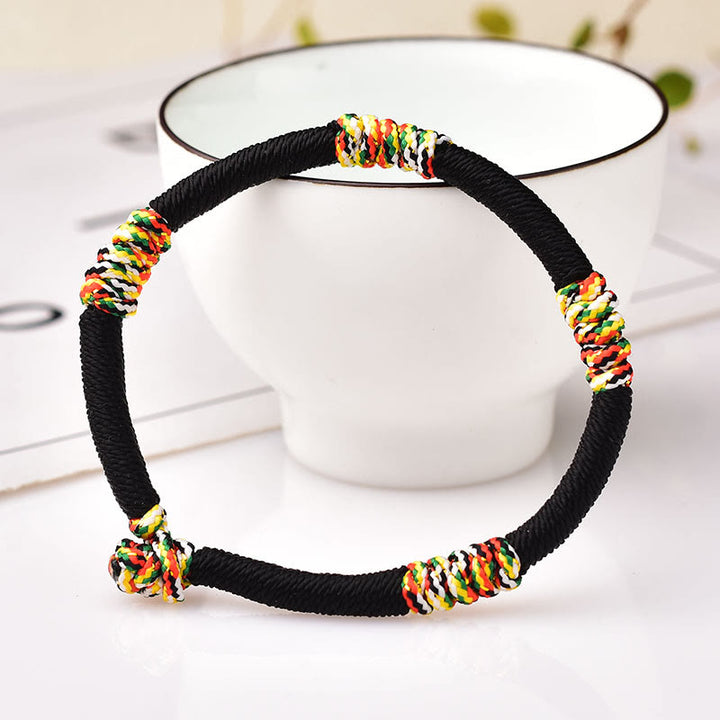 Buddha Stones Tibetan Handmade Colorful King Kong Knot Lucky Protection Braid String Bracelet - Black Fixed Bracelet 19cm - image 10