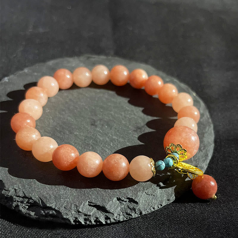 Buddha Stones Natural Orange Stone Turquoise Fu Character Charm Luck Fortune Bracelet - image 10