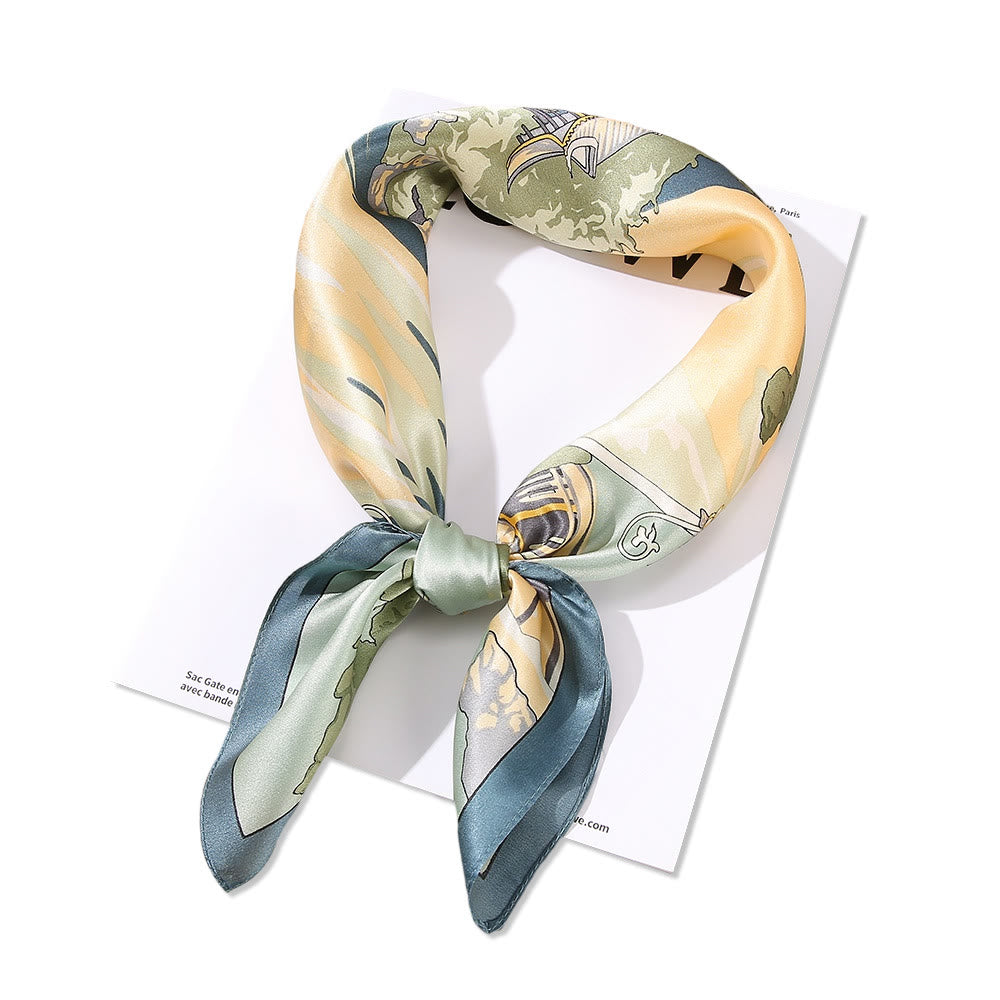 Buddha Stones Pastoral Scene Hot Air Balloon Spring Blossom 100% Mulberry Silk Neck Hair Scarf - image 3
