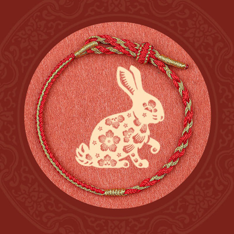 Buddha Stones Handmade Chinese Zodiac Rabbit Rooster Rat Horse Dragon Protection Braid String Bracelet - image 1