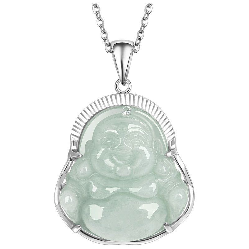 Buddha Stones 925 Sterling Silver Laughing Buddha Jade Luck Calm Necklace Chain Pendant - image 5