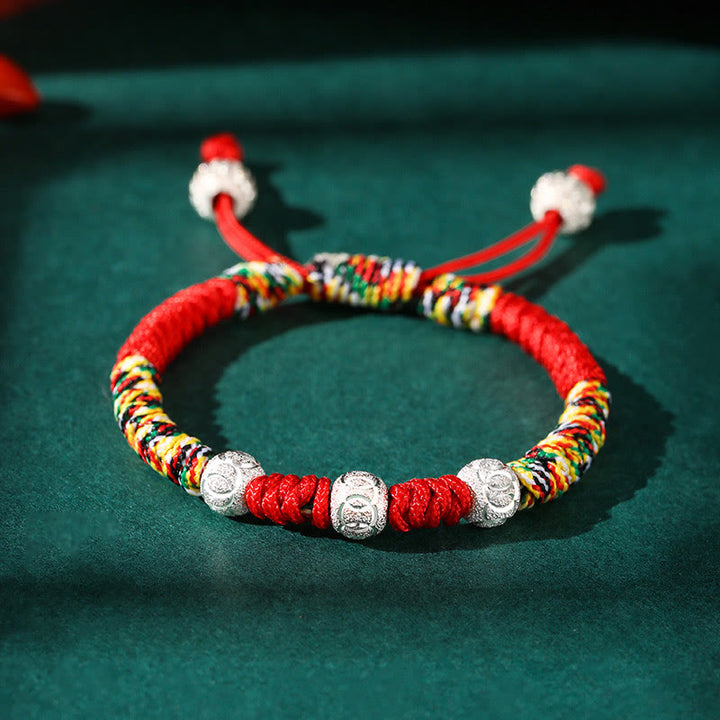 Buddha Stones 925 Sterling Silver King Kong Knot Multicolored Red String Strength Handmade Braided Kids Child Bracelet - Colorful Rope(Bracelet Size 12+4cm) - image 2