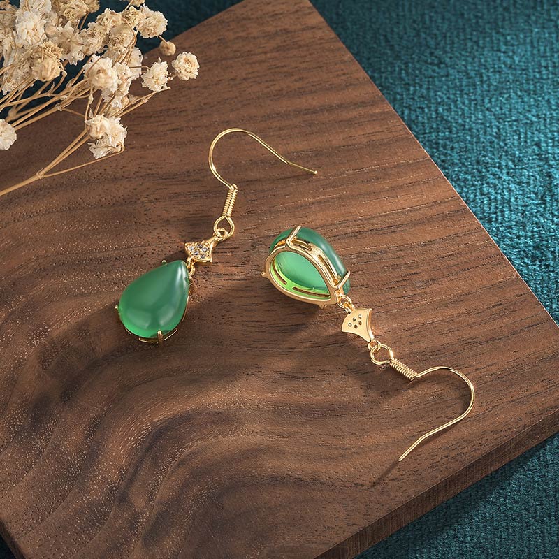 Buddha Stones Cyan Jade Luck Drop Earrings - image 1