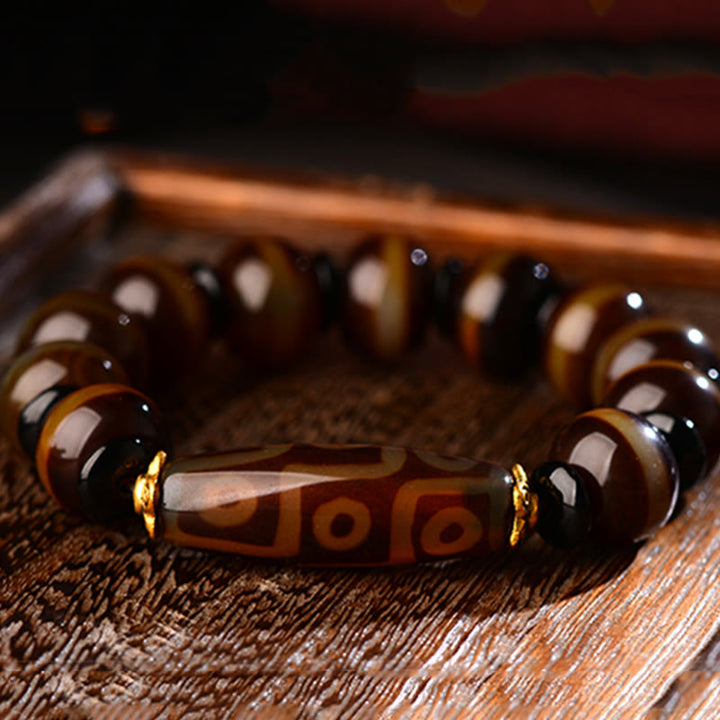 Buddha Stones Tibetan Natural Nine-Eye Dzi Bead Agate Wealth Blessings Bracelet - image 6