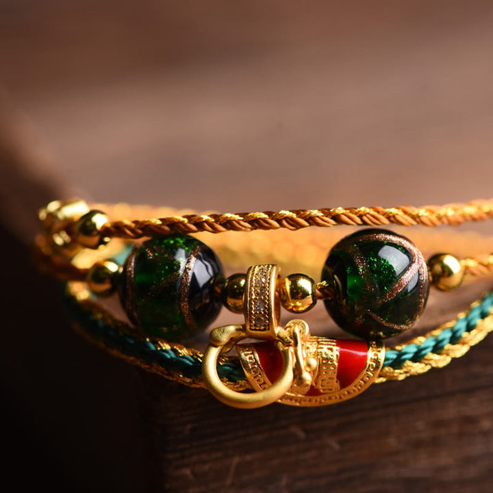 Buddha Stones Tibetan Handmade Rope Liuli Glass Bead Braided Multilayered Healing Bracelet - image 5