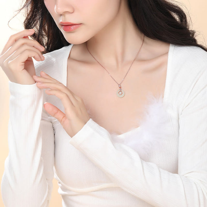 Buddha Stones 925 Sterling Silver Natural Hetian Jade Lucky Four Leaf Clover Zircon Necklace Pendant With Gift Box - image 9