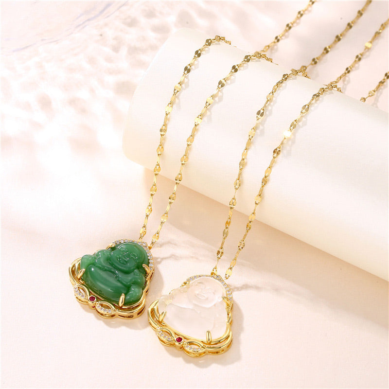 Buddha Stones Natural Laughing Buddha Peace Necklace - image 1