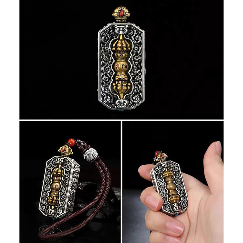 Buddha Stones Tibetan Om Mani Padme Hum Carved Dorje Vajra Rotatable Lotus Pattern Purity Rope Necklace Pendant - image 7
