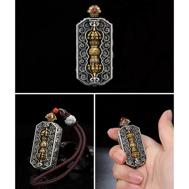 Buddha Stones Tibetan Om Mani Padme Hum Carved Dorje Vajra Rotatable Lotus Pattern Purity Rope Necklace Pendant - image 7