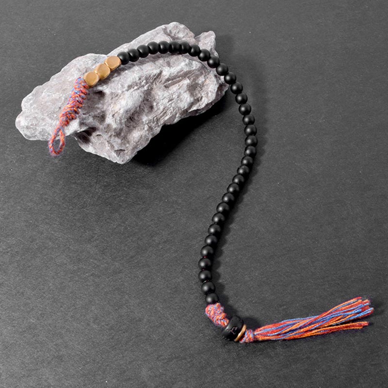 Buddha Stones Handmade Tibetan Black Onyx Tassel Bracelet - image 5