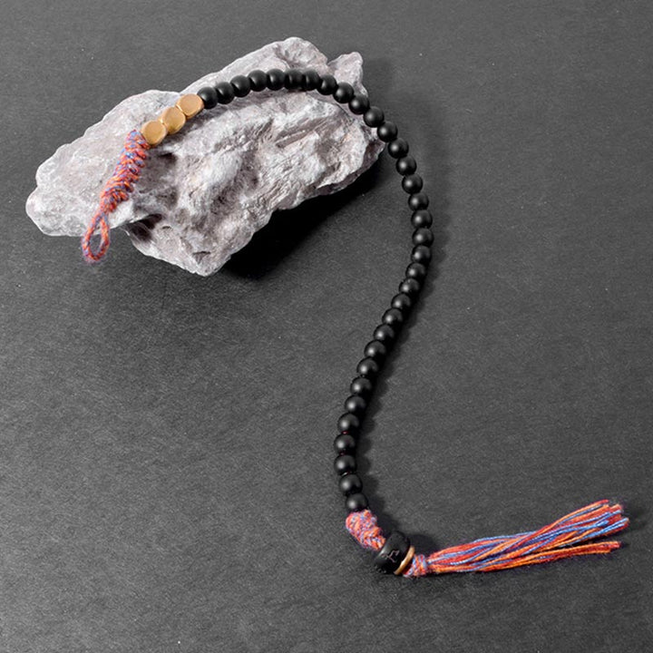 Buddha Stones Handmade Tibetan Black Onyx Tassel Bracelet - image 5