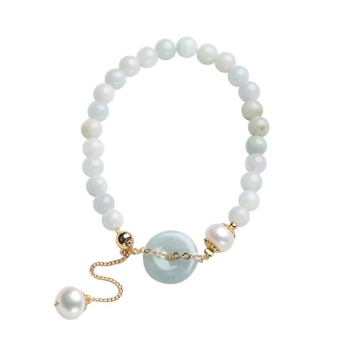 Buddha Stones Natural Jade Pearl Peace Buckle Prosperity Luck Bracelet - image 6