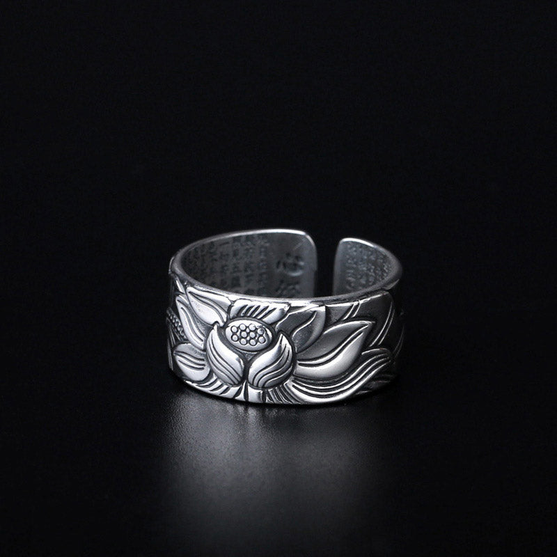 Buddha Stones Tibetan Lotus White Copper Enlightenment Ring - image 2