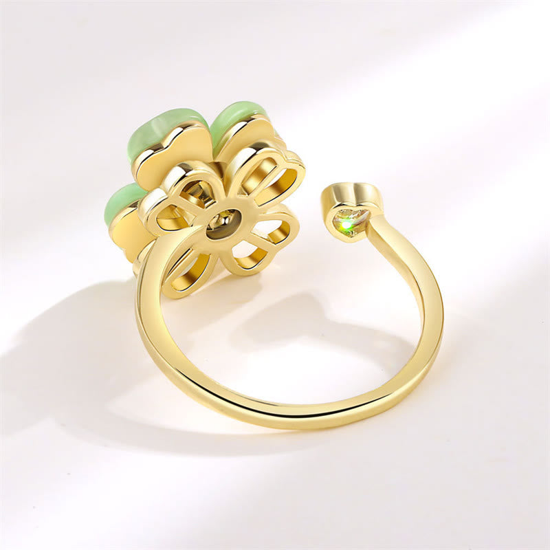 Buddha Stones Cat's Eye Four Leaf Clover Zircon Love Rotatable Ring - image 4