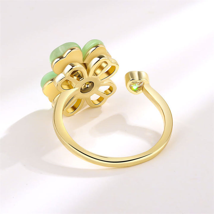 Buddha Stones Cat's Eye Four Leaf Clover Zircon Love Rotatable Ring - image 4