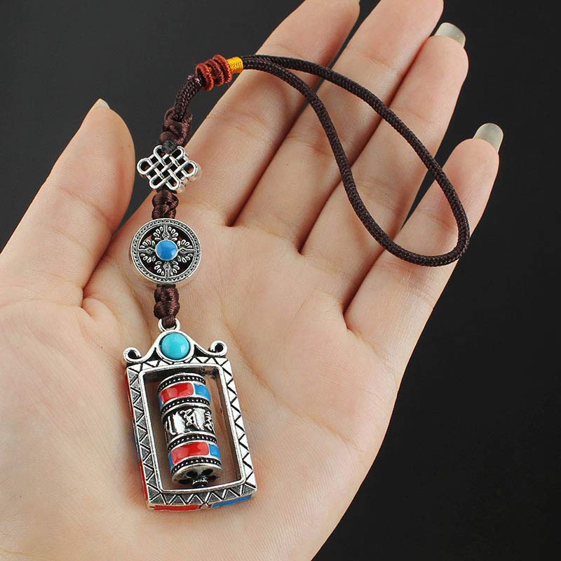 Buddha Stones Six True Words Prayer Wheel Rotation Knot Blessing Keychain Decoration - image 3