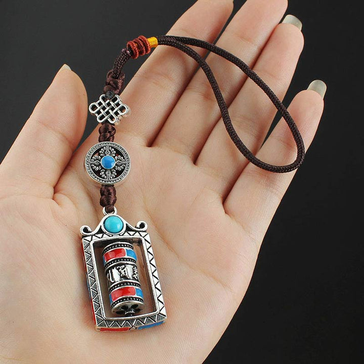 Buddha Stones Six True Words Prayer Wheel Rotation Knot Blessing Keychain Decoration - image 3