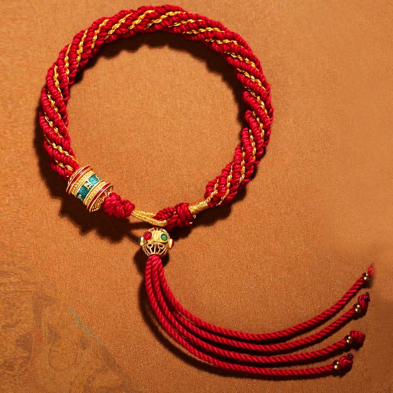 Buddha Stones Tibetan Handmade Luck Thangka Prayer Wheel Charm Weave String Bracelet - image 3