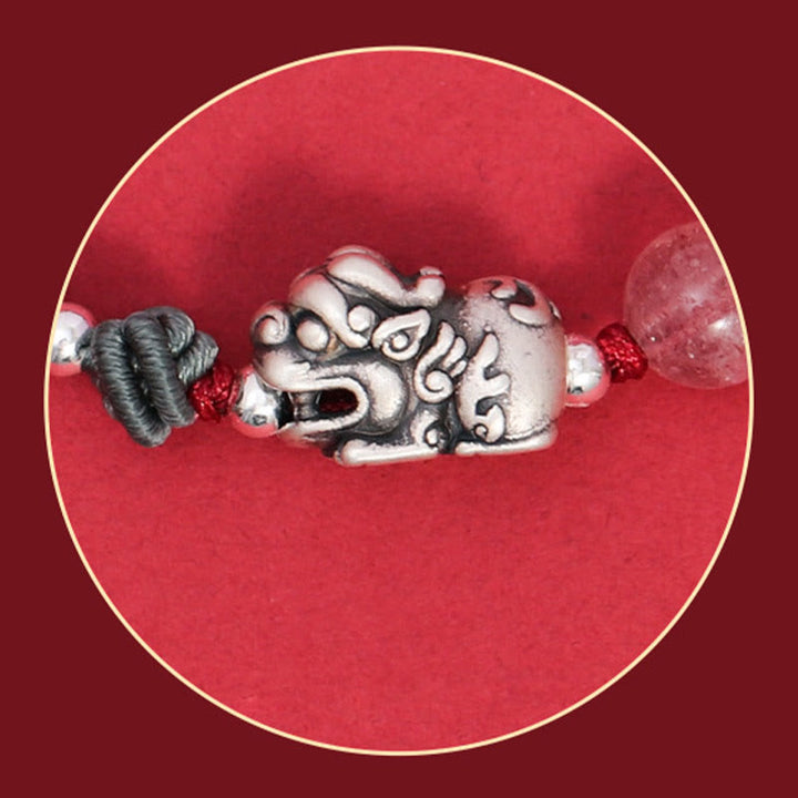 Buddha Stones 999 Sterling Silver PiXiu Strawberry Quartz Bead Wealth Luck Braided Bracelet - image 6