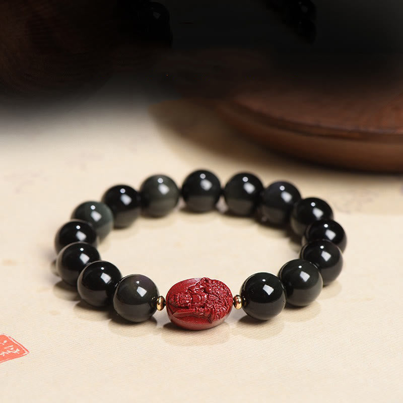 Buddha Stones Chinese Zodiac Natal Buddha Natural Black Obsidian Cinnabar Purification Bracelet - image 19