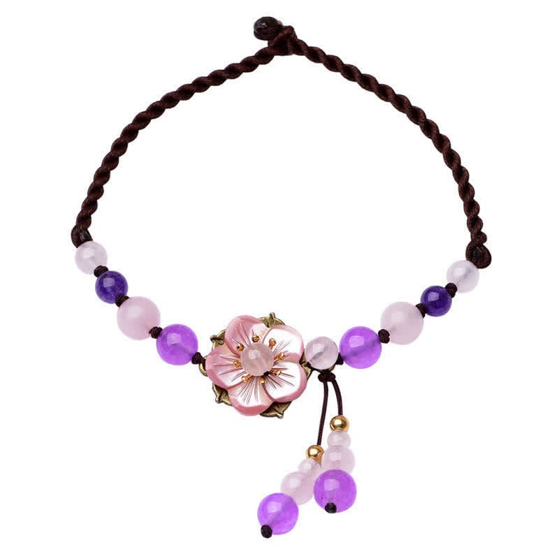 Buddha Stones Natural Amethyst Rose Quartz Crystal Charm Lucky Healing Anklet - image 6