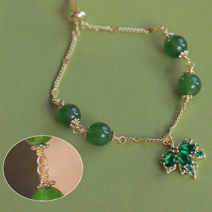 Buddha Stones 14k Gold Plated Green Chalcedony Maple Leaf Courage Strength Bracelet - image 7