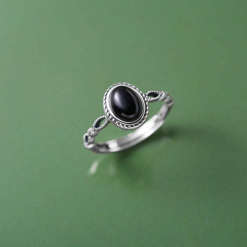 Buddha Stones 925 Sterling Silver Black Onyx Fortune Ring - Black Onyx(Protection♥Fortune)(Inner Diameter 17mm) - image 0